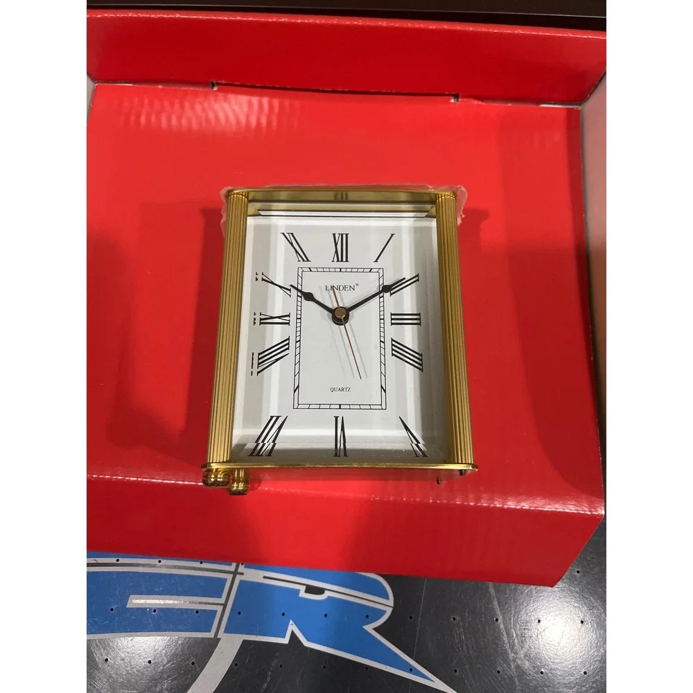 Linden Quartz Carriage Clock Gold Tone Roman Numeral Desk Mantel Vintage Style